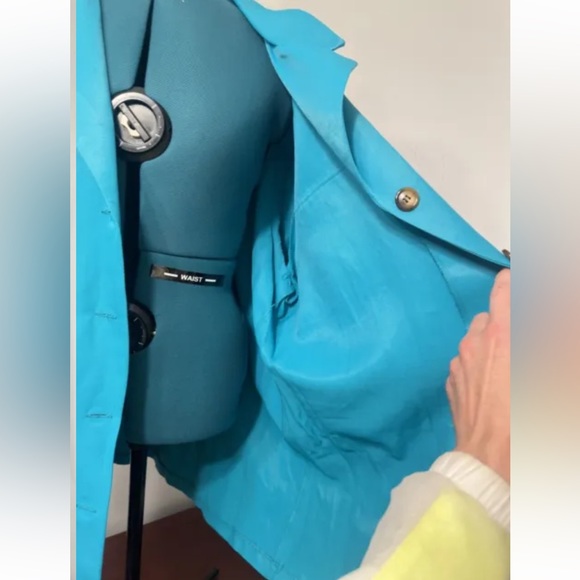 Vintage Delmar Apparel Plus Teal Unlined Pockets Belted Trench Coat Size B6 - Picture 5 of 7
